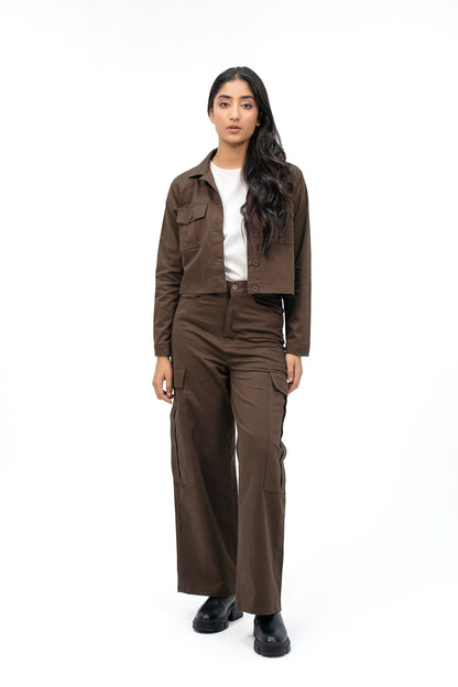 XAYWEAR Cropped Cotton Twill Jacket - Chocolate Brown