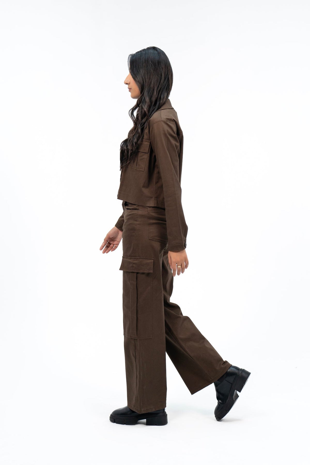 XAYWEAR Cropped Cotton Twill Jacket - Chocolate Brown