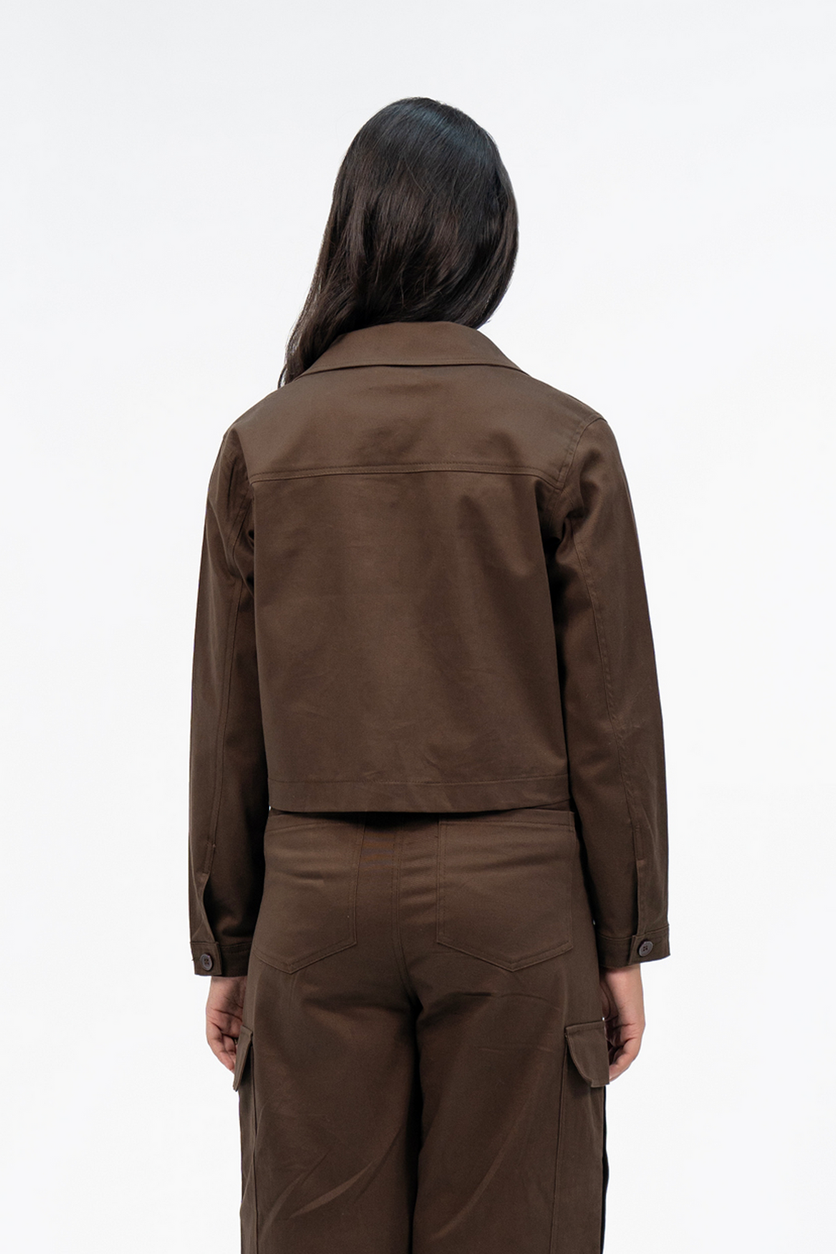 XAYWEAR Cropped Cotton Twill Jacket - Chocolate Brown