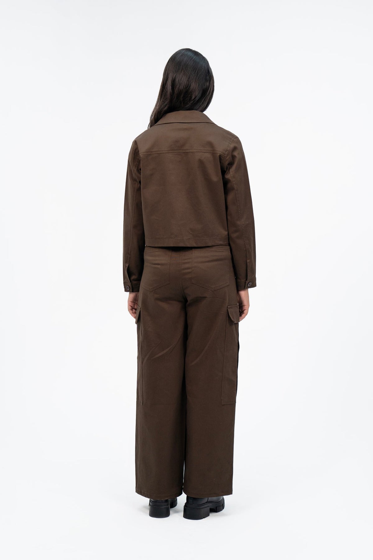 XAYWEAR Cropped Cotton Twill Jacket - Chocolate Brown