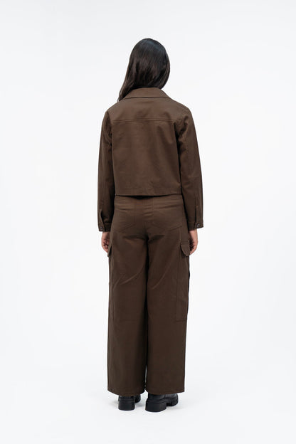 XAYWEAR Cropped Cotton Twill Jacket - Chocolate Brown