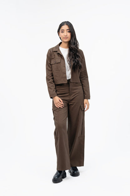 XAYWEAR Cropped Cotton Twill Jacket - Chocolate Brown