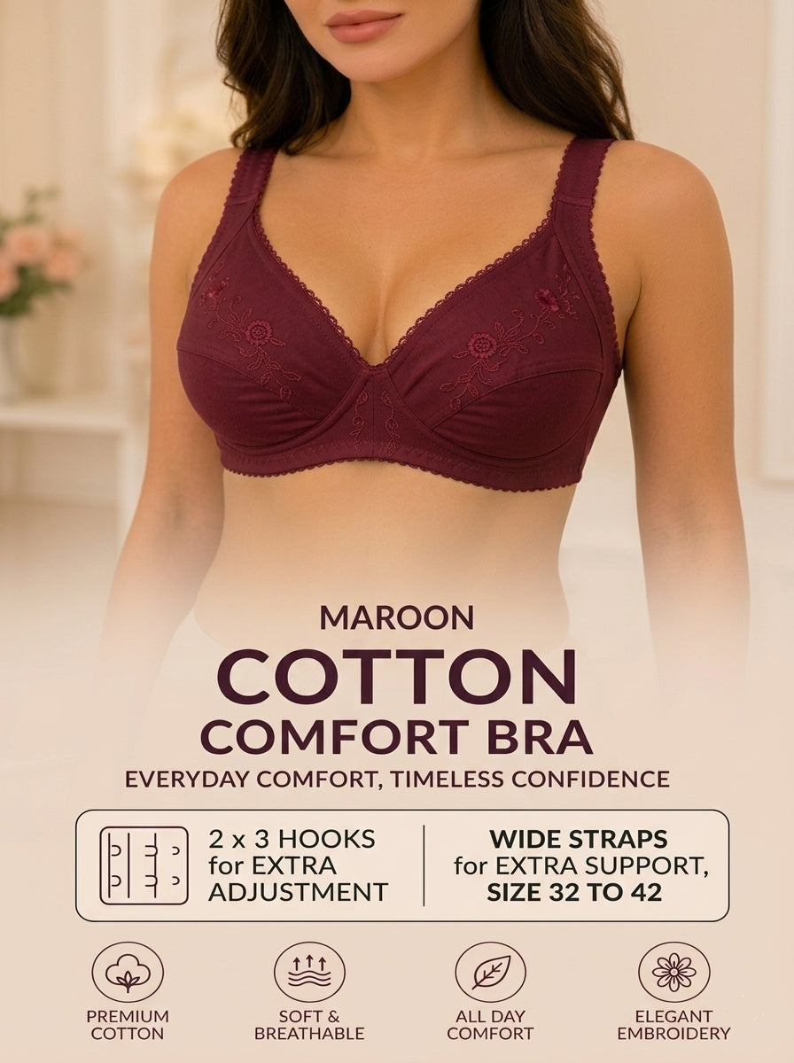 XAYWEAR Adjustable Hook Closure Embroidery Design Cotton Bra - PACK OF 3