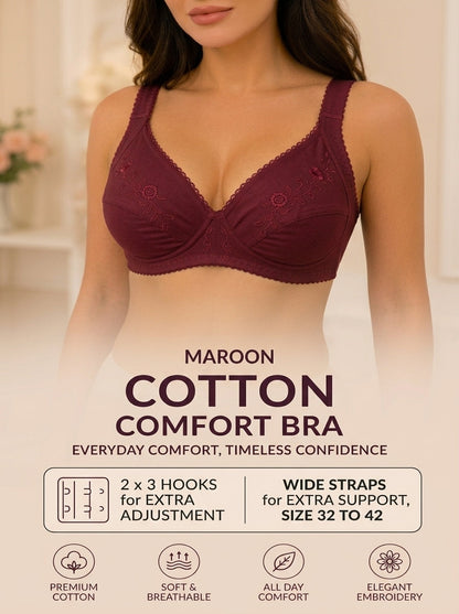 XAYWEAR Adjustable Hook Closure Embroidery Design Cotton Bra - PACK OF 3