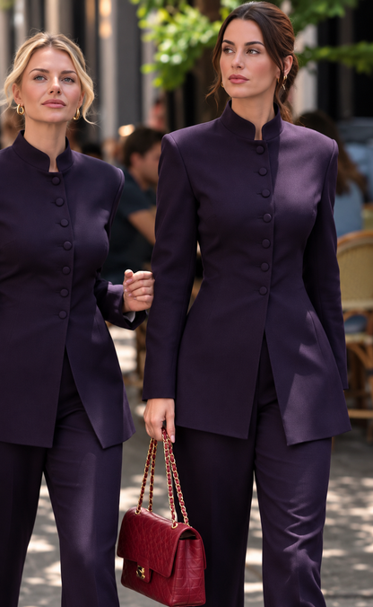 XAYWEAR Royal Plum Mandarin Collar Business Suit