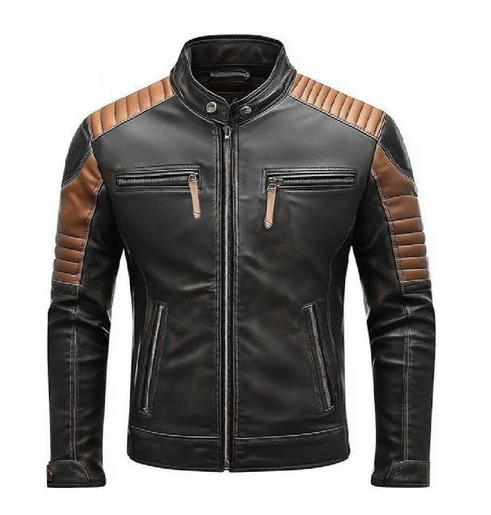 XAYWEAR Black Brown Contrast Jacket for Bikers
