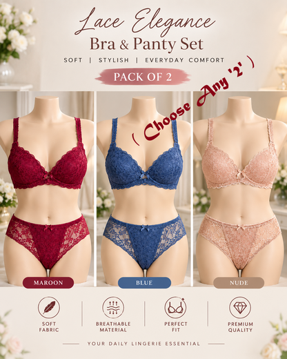 XAYWEAR Bridal Net Bra & Panty Set - PACK OF 2 Exclusive Deal