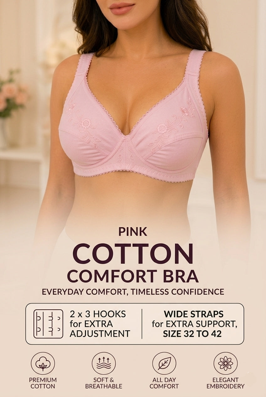 XAYWEAR Adjustable Hook Closure Embroidery Design Cotton Bra - PACK OF 3