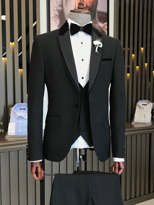 XAYWEAR Men's Black Slim-Fit Tuxedo 3-Piece