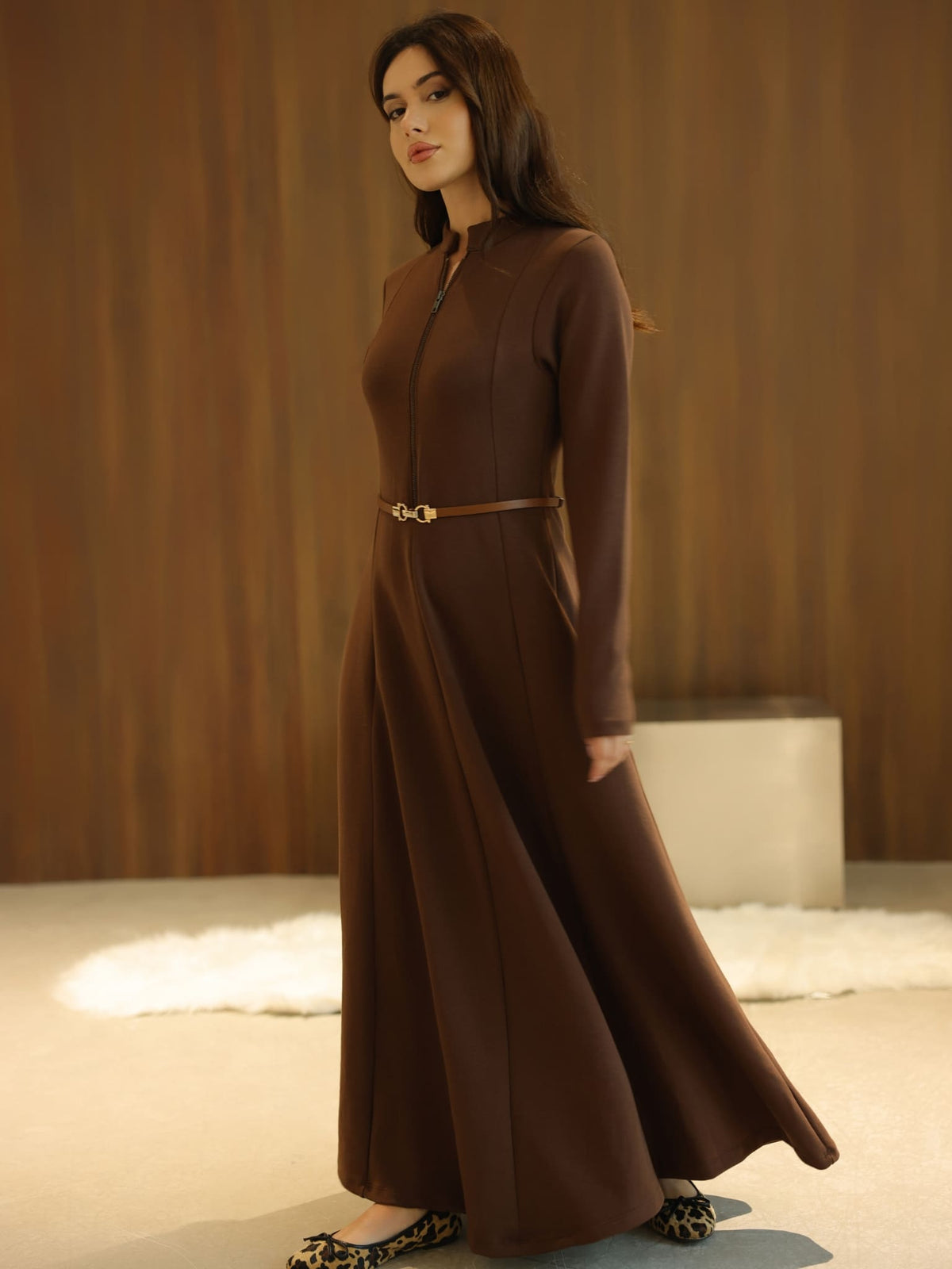 XAYWEAR Haelin Panel Brown Dress