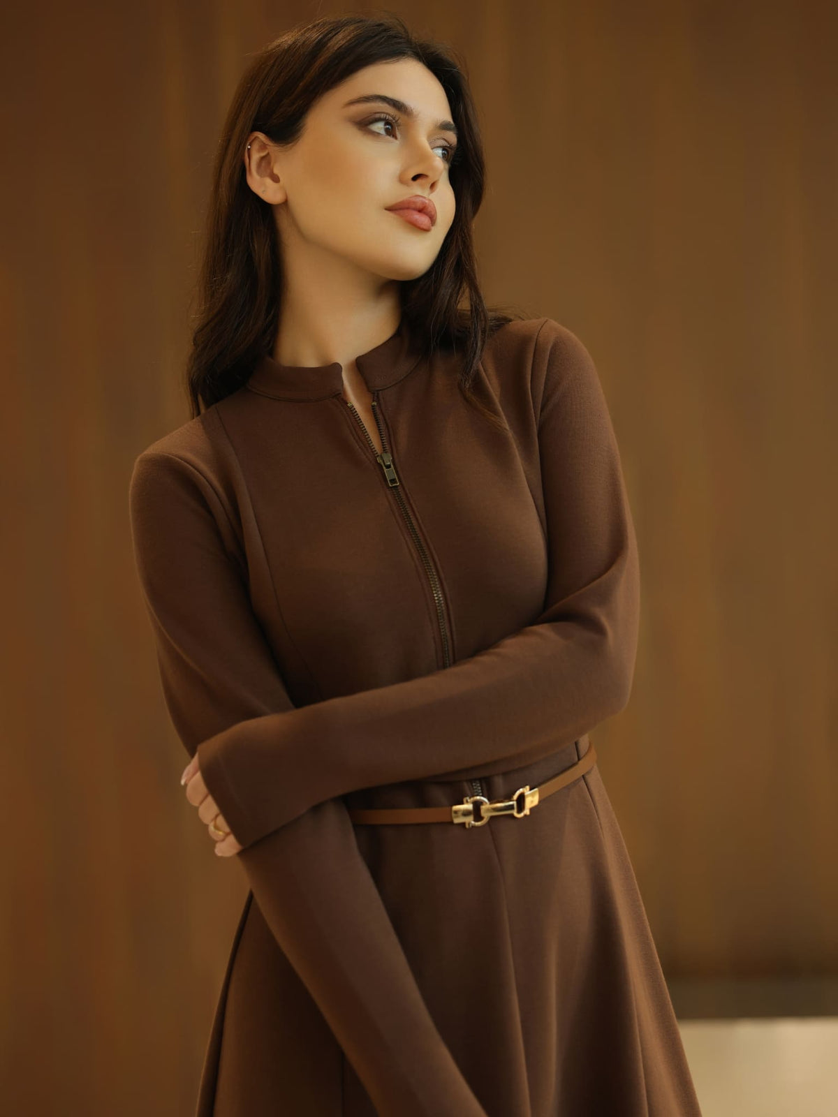 XAYWEAR Haelin Panel Brown Dress