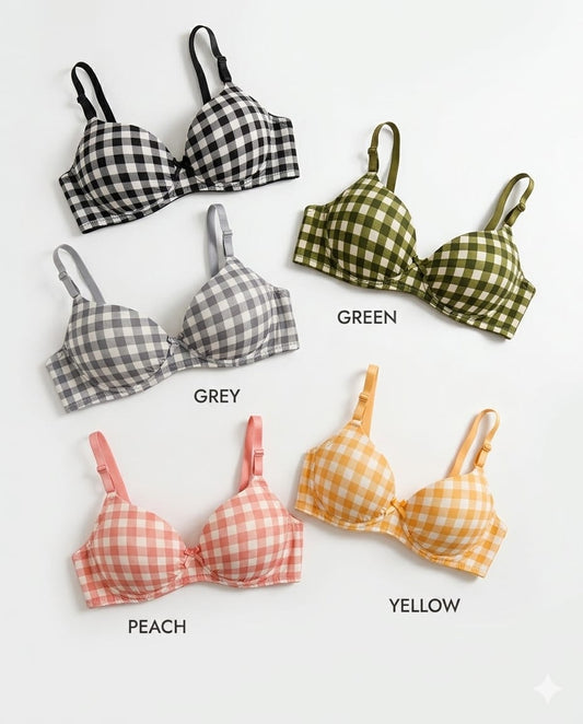XAYWEAR Heavenly Curves Soft Half Cup Style Push-Up Checkered Bras - PACK OF 3
