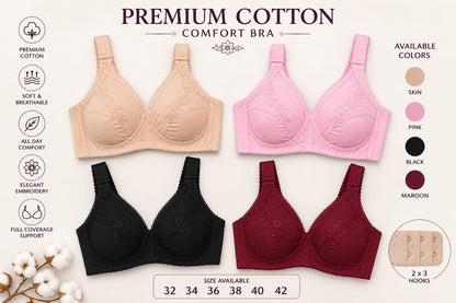 XAYWEAR Adjustable Hook Closure Embroidery Design Cotton Bra - PACK OF 3