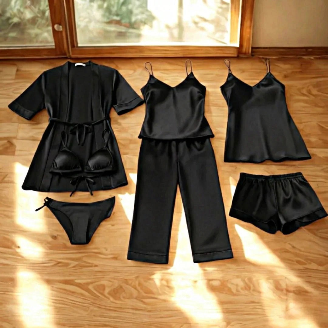 XAYWEAR Women's Silk 7 Piece Nightwear Set