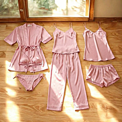 XAYWEAR Women's Silk 7 Piece Nightwear Set