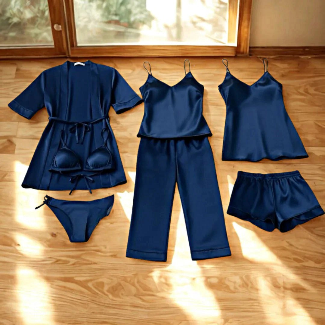 XAYWEAR Women's Silk 7 Piece Nightwear Set