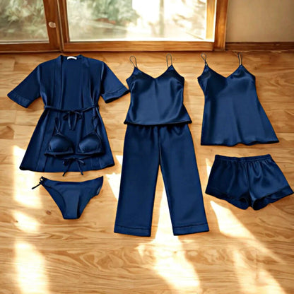 XAYWEAR Women's Silk 7 Piece Nightwear Set