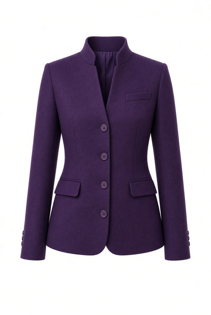 XAYWEAR Royal Plum Mandarin Collar Business Suit