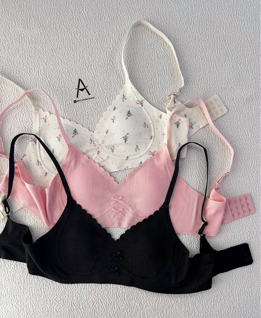 Pack of 3 Summer French Floral bra - 34 / Pink|Black|Pink