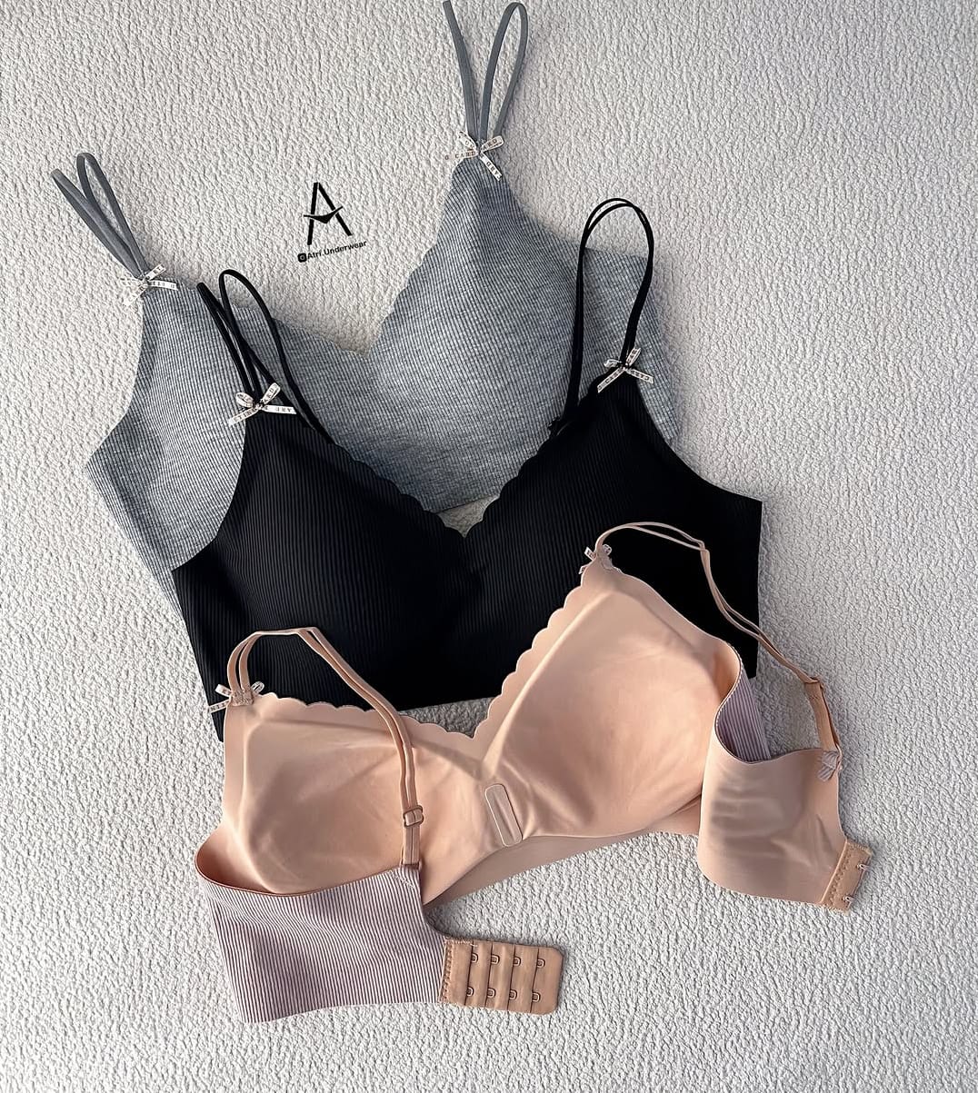Pack of 3 Summer French Floral bra - 32 / Grey|skin|white