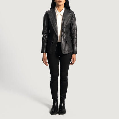 XAYWEAR Selina Black Faux Leather Women's Blazer