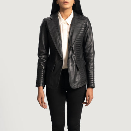 XAYWEAR Selina Black Faux Leather Women's Blazer