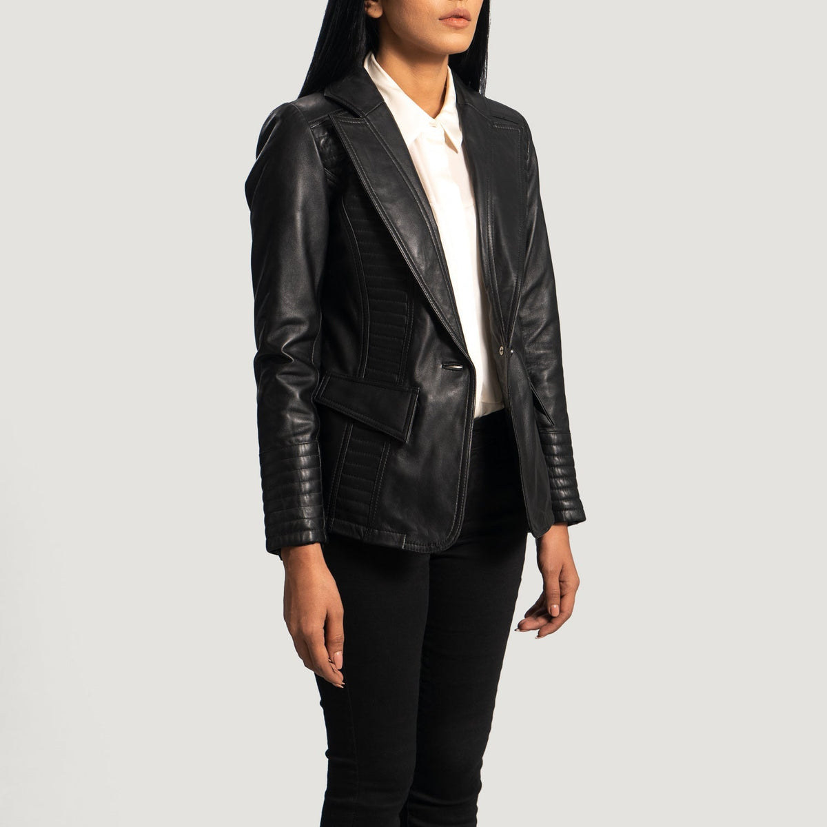 XAYWEAR Selina Black Faux Leather Women's Blazer