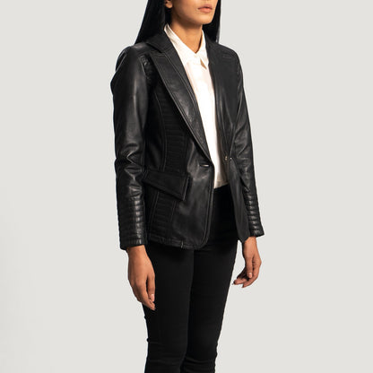 XAYWEAR Selina Black Faux Leather Women's Blazer