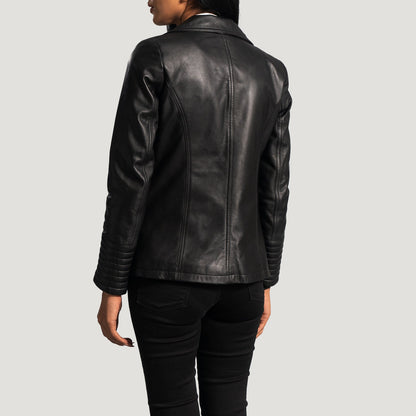 XAYWEAR Selina Black Faux Leather Women's Blazer