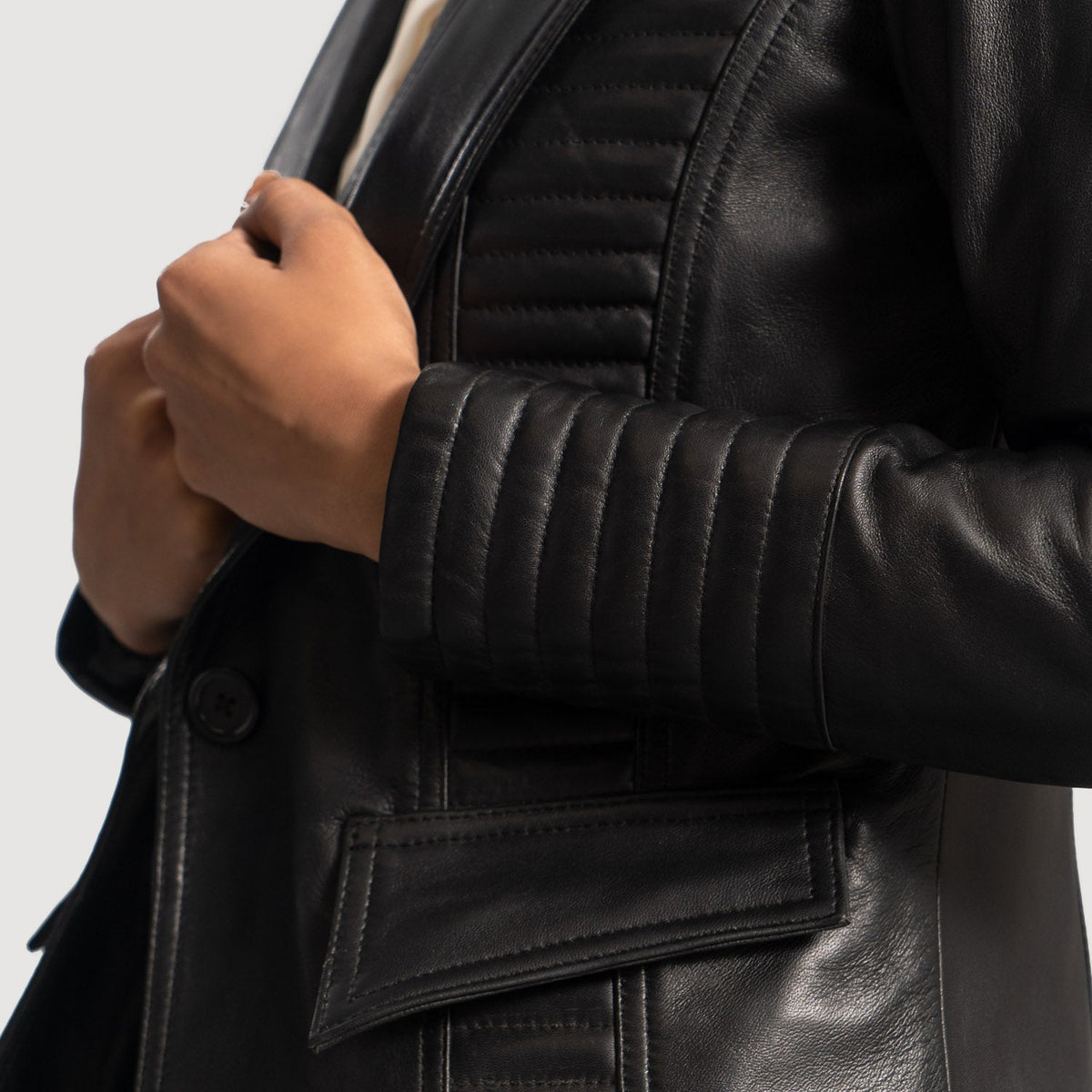 XAYWEAR Selina Black Faux Leather Women's Blazer