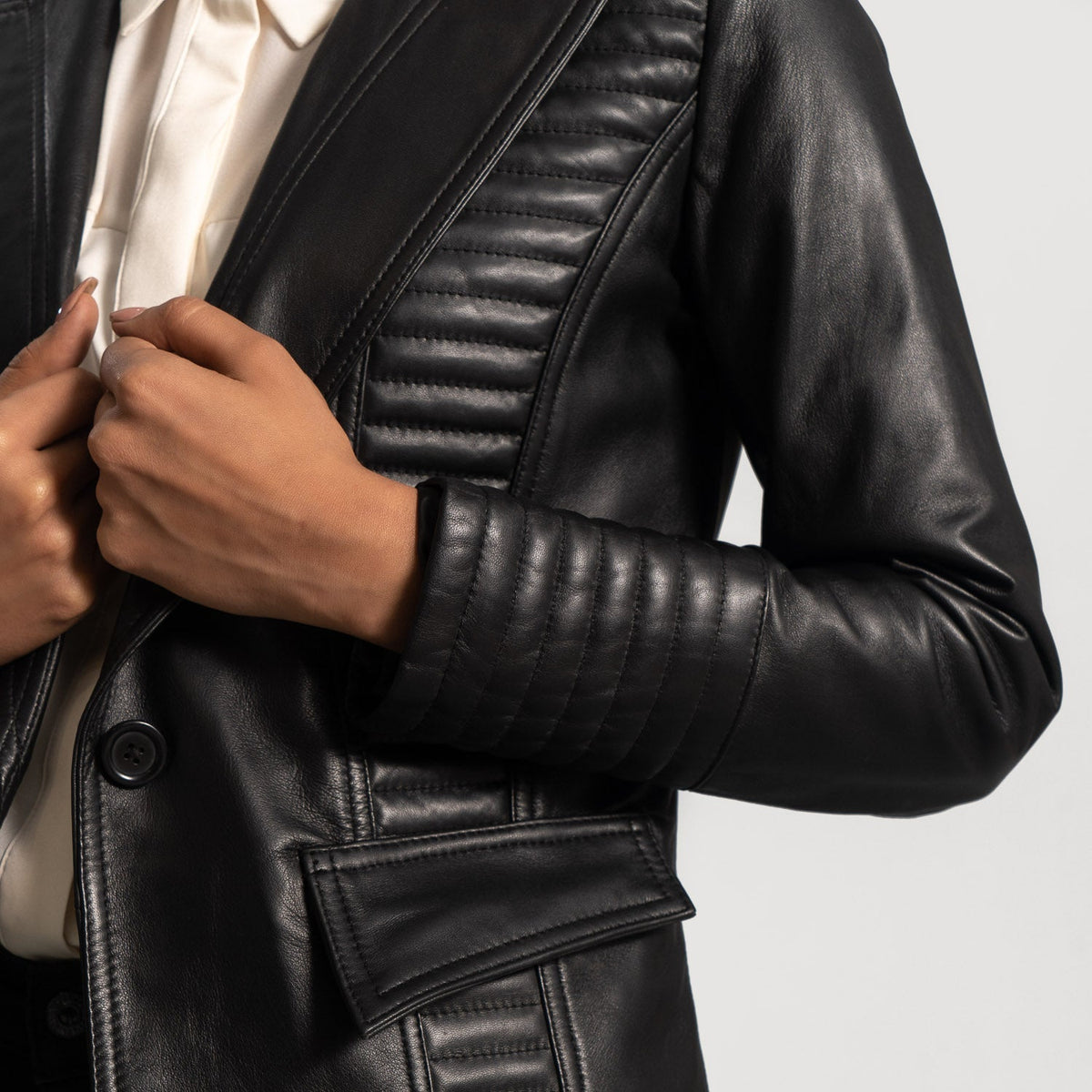 XAYWEAR Selina Black Faux Leather Women's Blazer