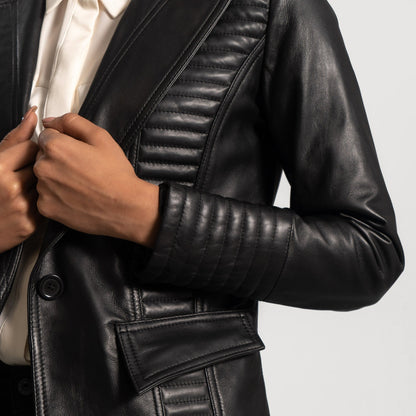 XAYWEAR Selina Black Faux Leather Women's Blazer