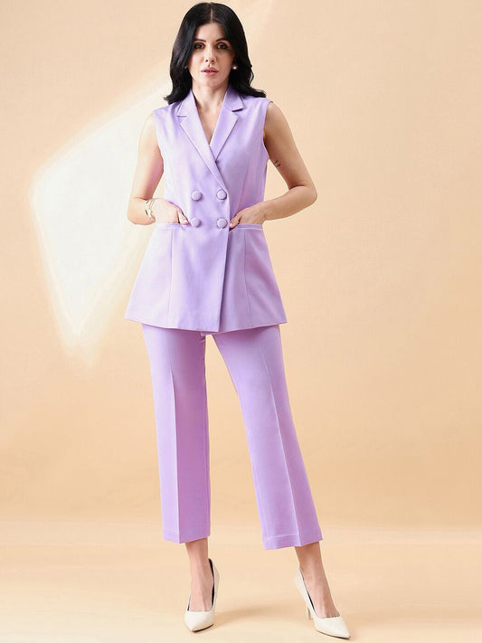 XAYWEAR Lavender Sleeveless Blazer Set for Chic Style