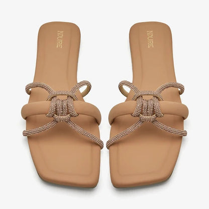 XAYWEAR Women's Knotted Embellished Slides