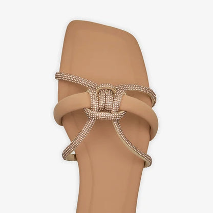 XAYWEAR Women's Knotted Embellished Slides