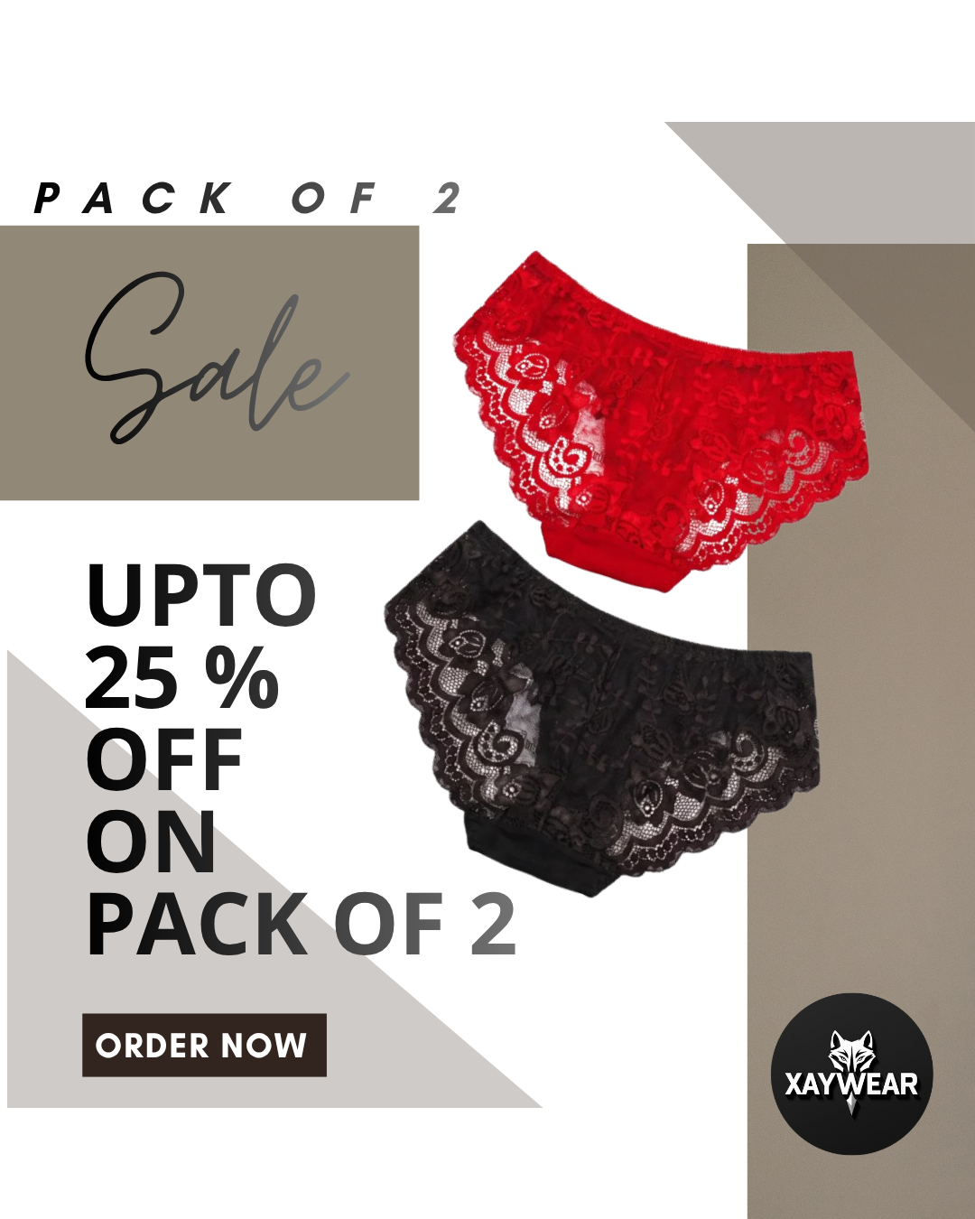 XAYWEAR - PACK OF 2 - Brief Panty Rose Lace