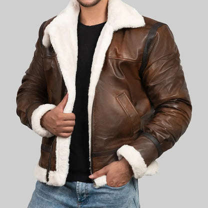 XAYWEAR Men's Brown Leather Aviator Jacket - Stylish & Warm
