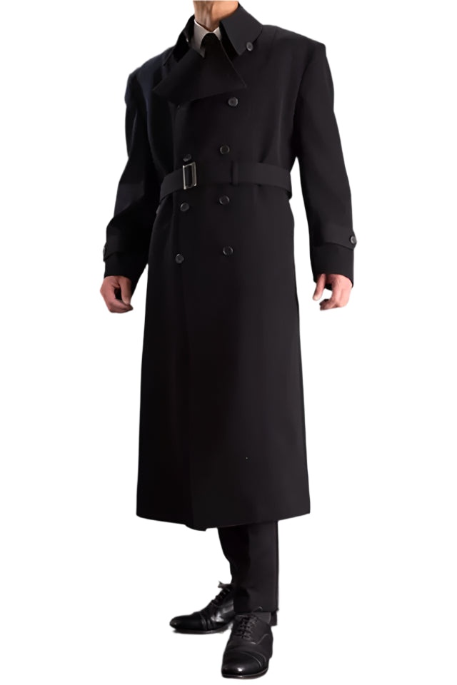 XAYWEAR Premium Men's Black Double Breasted Trench Coat