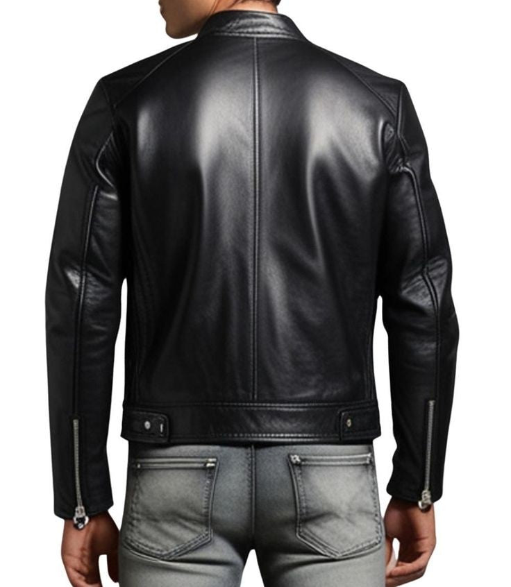 XAYWEAR Men's Black Leather Biker Jacket for Stylish Riders
