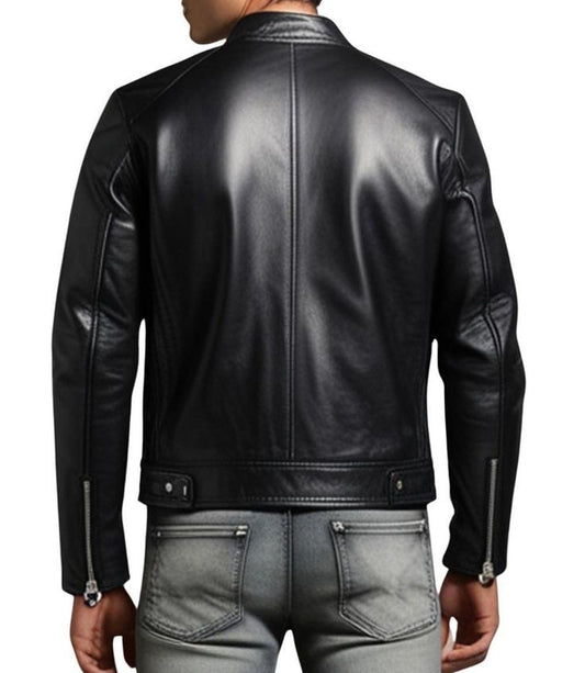 XAYWEAR Men's Black Leather Biker Jacket for Stylish Riders