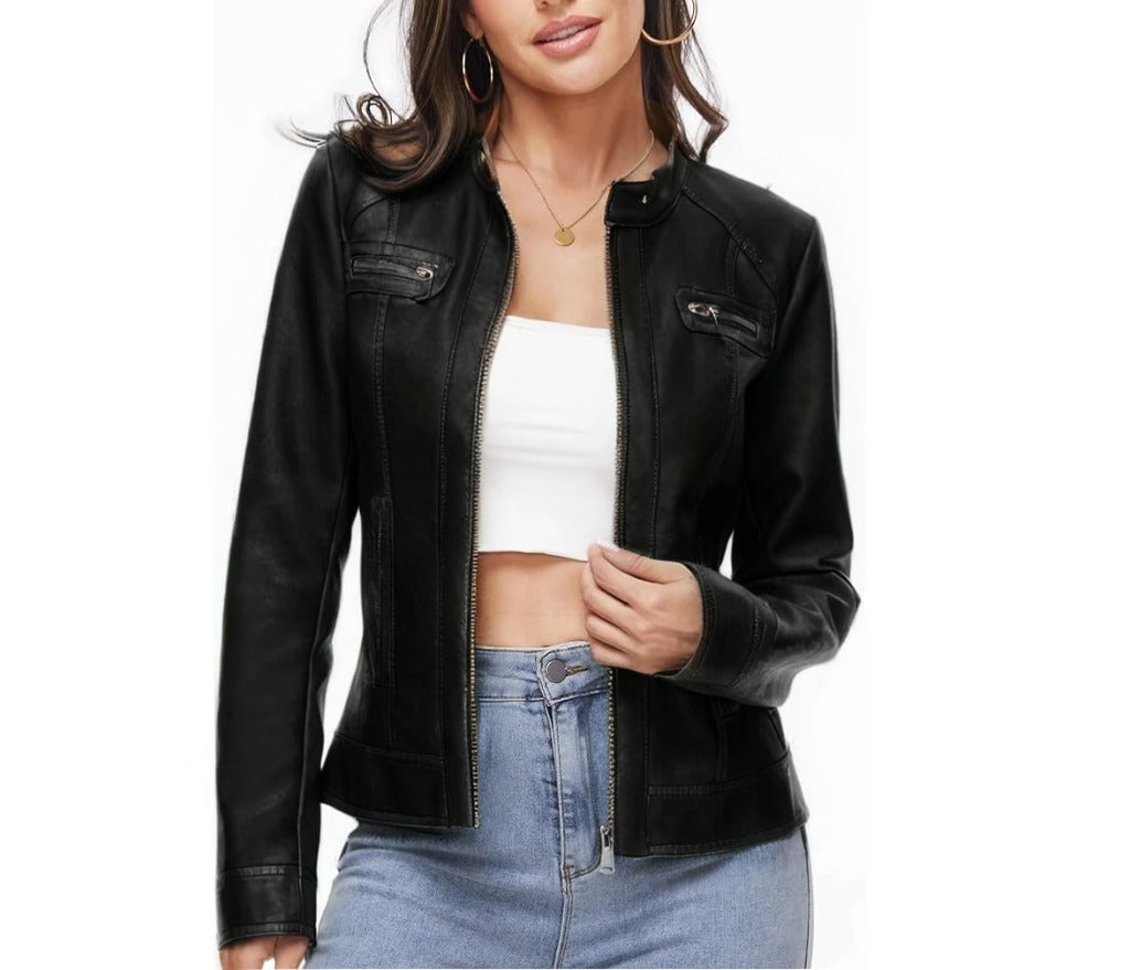 XAYWEAR Women's Faux Leather Moto Jacket in Tan - XAYWEAR