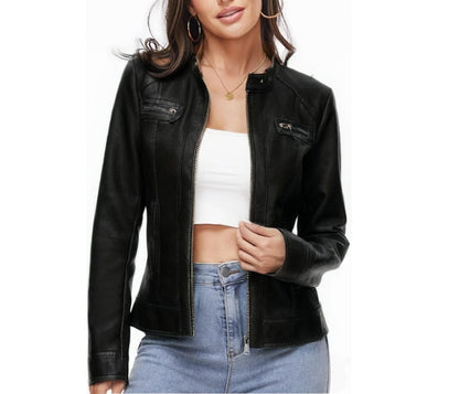 XAYWEAR Women's Faux Leather Moto Jacket in Tan - XAYWEAR