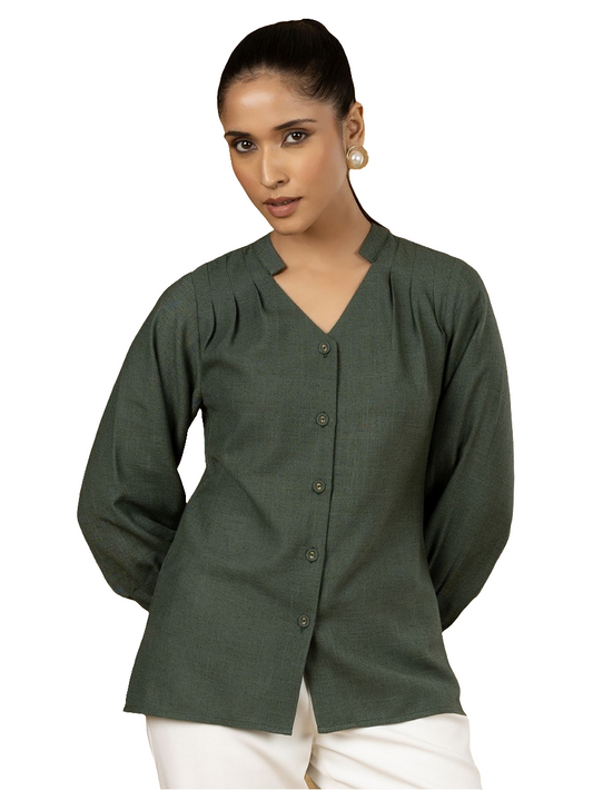 XAYWEAR Green Button-Down Shirt for Women - Stylish Top