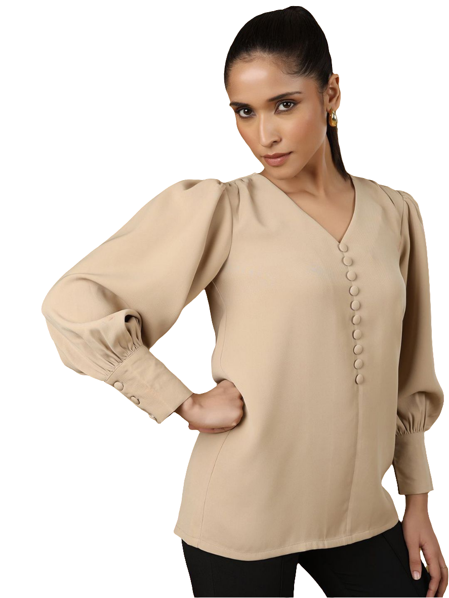 XAYWEAR V-Neck Puff Sleeve Top for Elegant Style