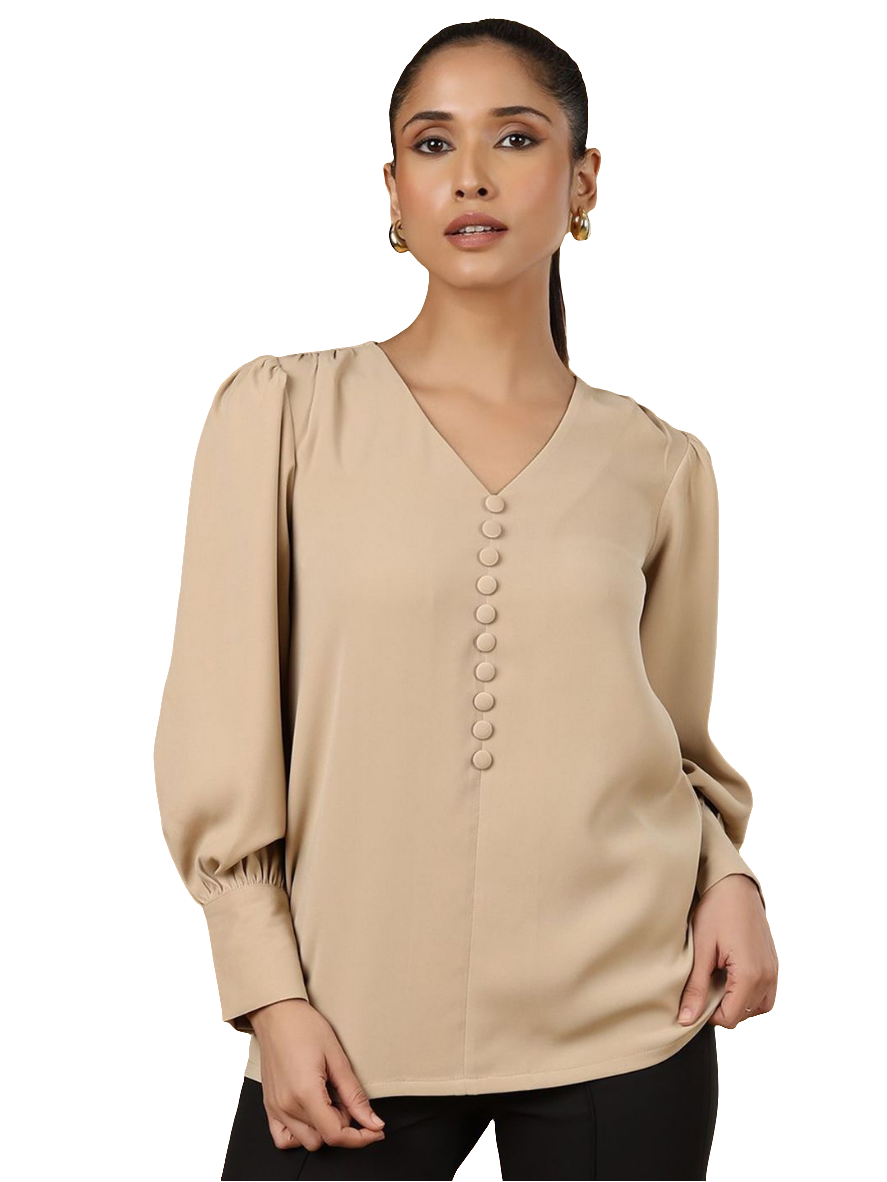 XAYWEAR V-Neck Puff Sleeve Top for Elegant Style