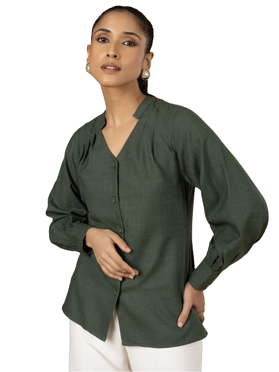 XAYWEAR Green Button-Down Shirt for Women - Stylish Top