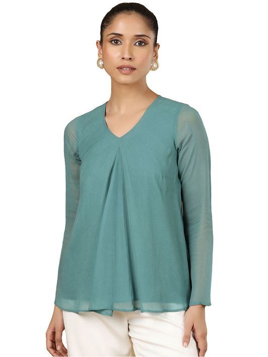 XAYWEAR Elegant Women's Chiffon Blouse in Teal
