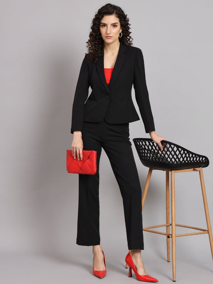 XAYWEAR black blazer for women paired with matching pants red heels and red clutch