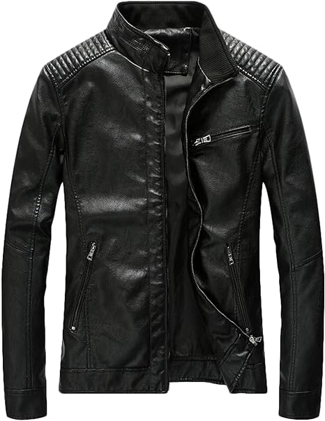 XAYWEAR black bomber jacket for men with quilted shoulder design and zipper pockets
