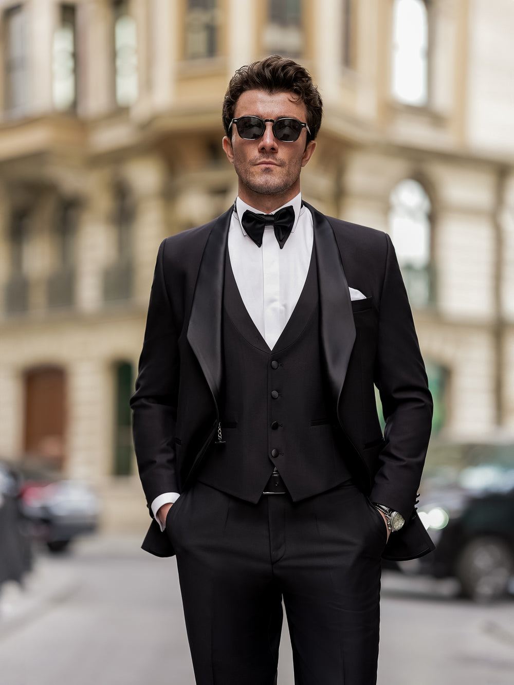 XAYWEAR black men suit with bow tie and vest perfect for formal occasions